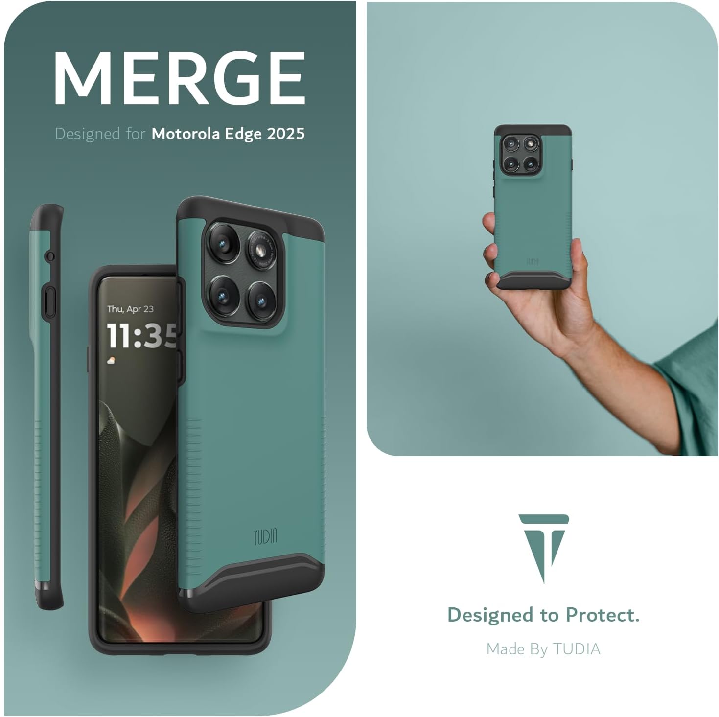 TUDIA for Motorola Edge 2025 Case 5G [Magsafe Compatible] - [Merge] [Military Grade] Dual Layer Shockproof Slim Heavy Duty Moto Edge 2025 Cases - Hunter Green