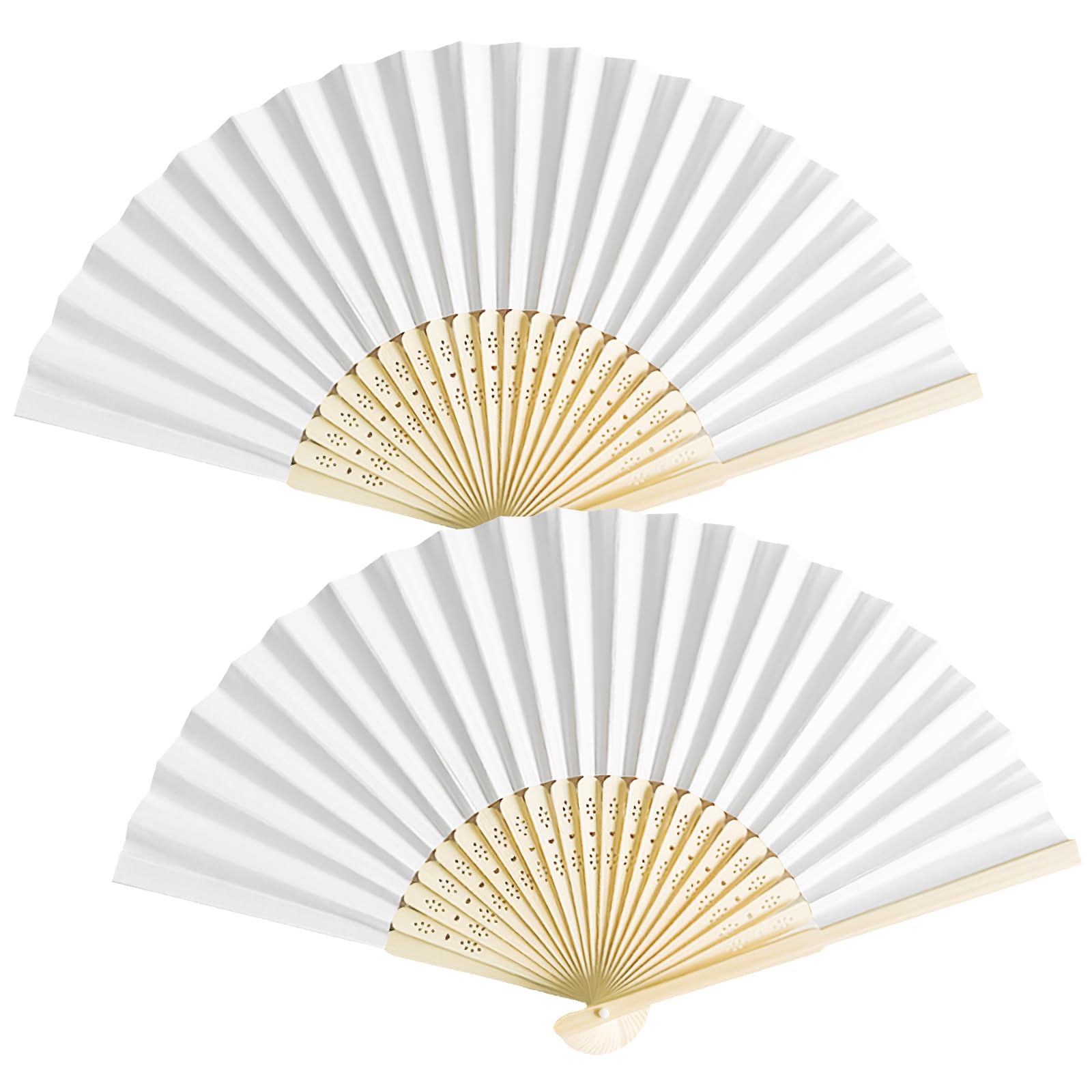 QKEINV 2PCS Hand Held Folding Fans, Handheld Fans, Folding Chinese Fan, Paper Fan Handheld for Birthday Gifts, Dancing, Cosplay, Wedding Party, Props, DIY Home Decoration (White)