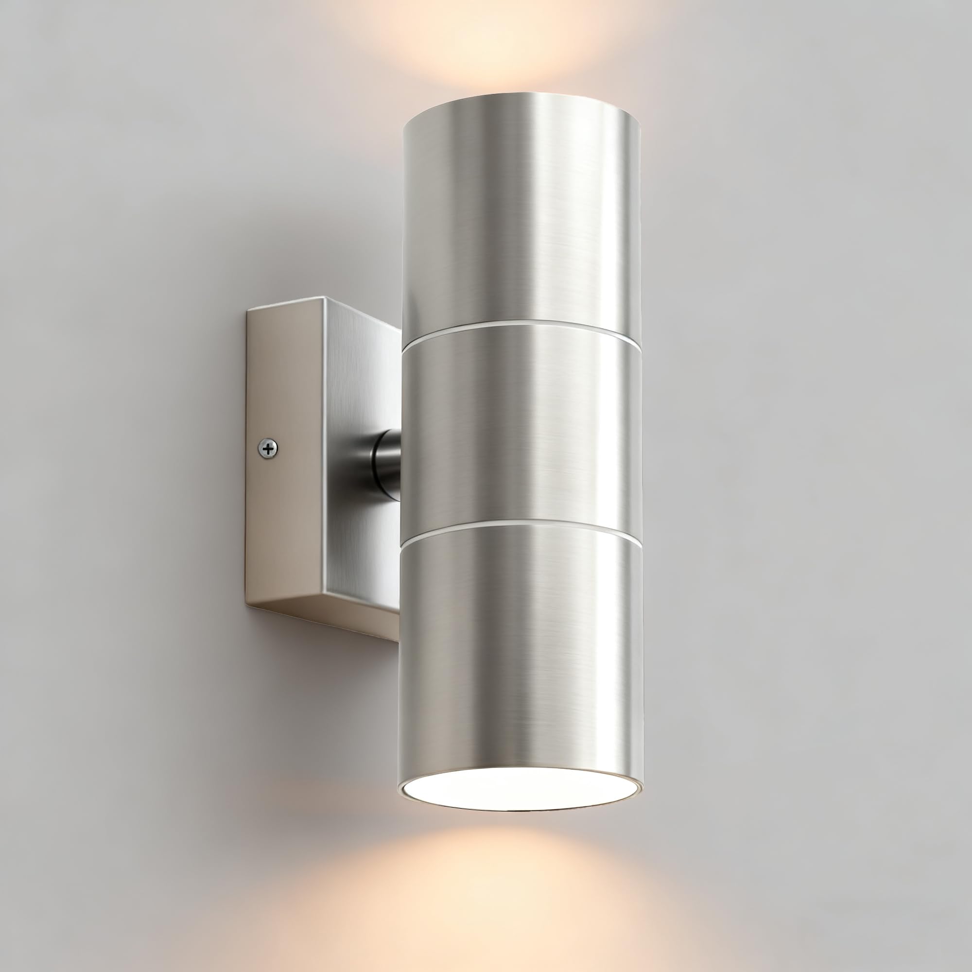 JNR Edelstahl Aussenlampe Wand IP54 Wasserdichte LED Wandleuchte Aussen, Außenlampe Wand inkl. 2 * 5w GU10 3000K Warmweiß Glühbirne, Außenleuchte Wand Up Down LED Aussenleuchte, Silber