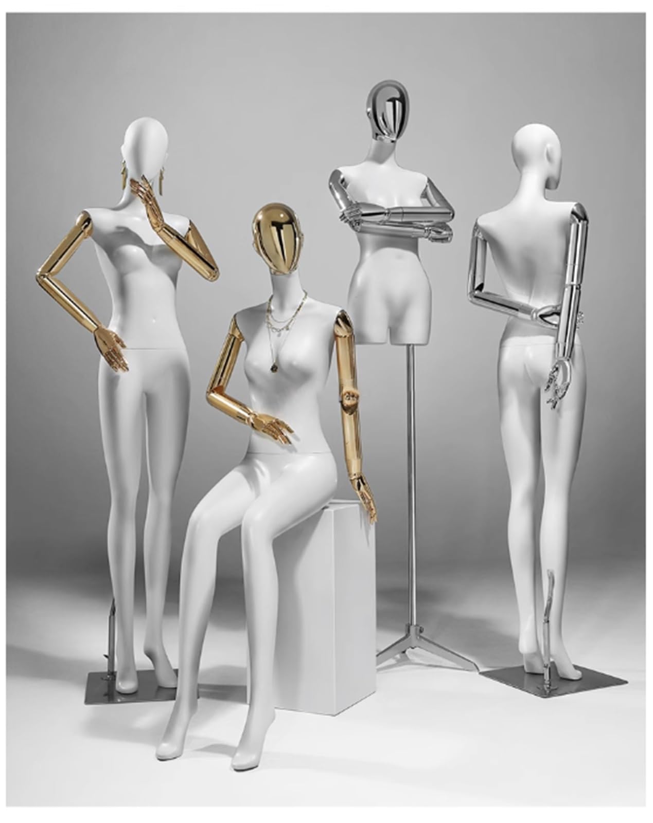 Maniqui Maniquíes Femeninos de Cuerpo Completo para exhibición al por Menor, 72,83 Pulgadas, con Cabeza y Brazo giratorios y Base metálica.(Silver)