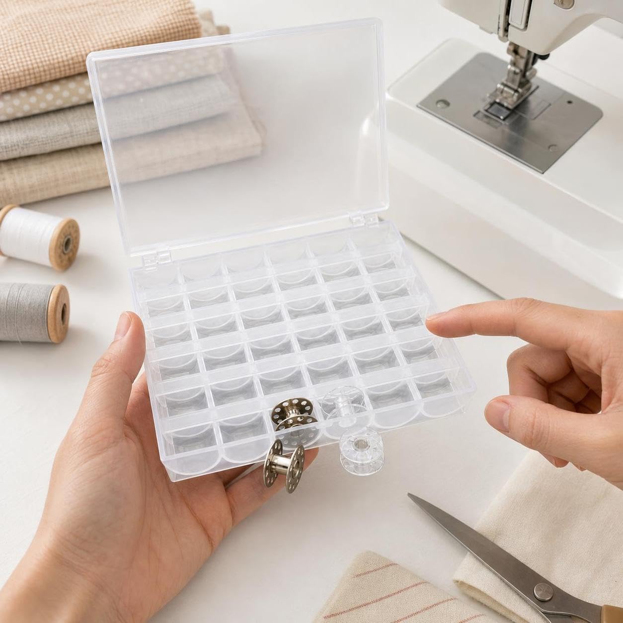 Yunmeryker Nähmaschinenspulenbox für Nähgarn Aufbewahrung, Transparenter Organizer für Nähzubehör, spulen nähmaschine, 36 Fächer, transparent Küche, Haushalt & Wohnen