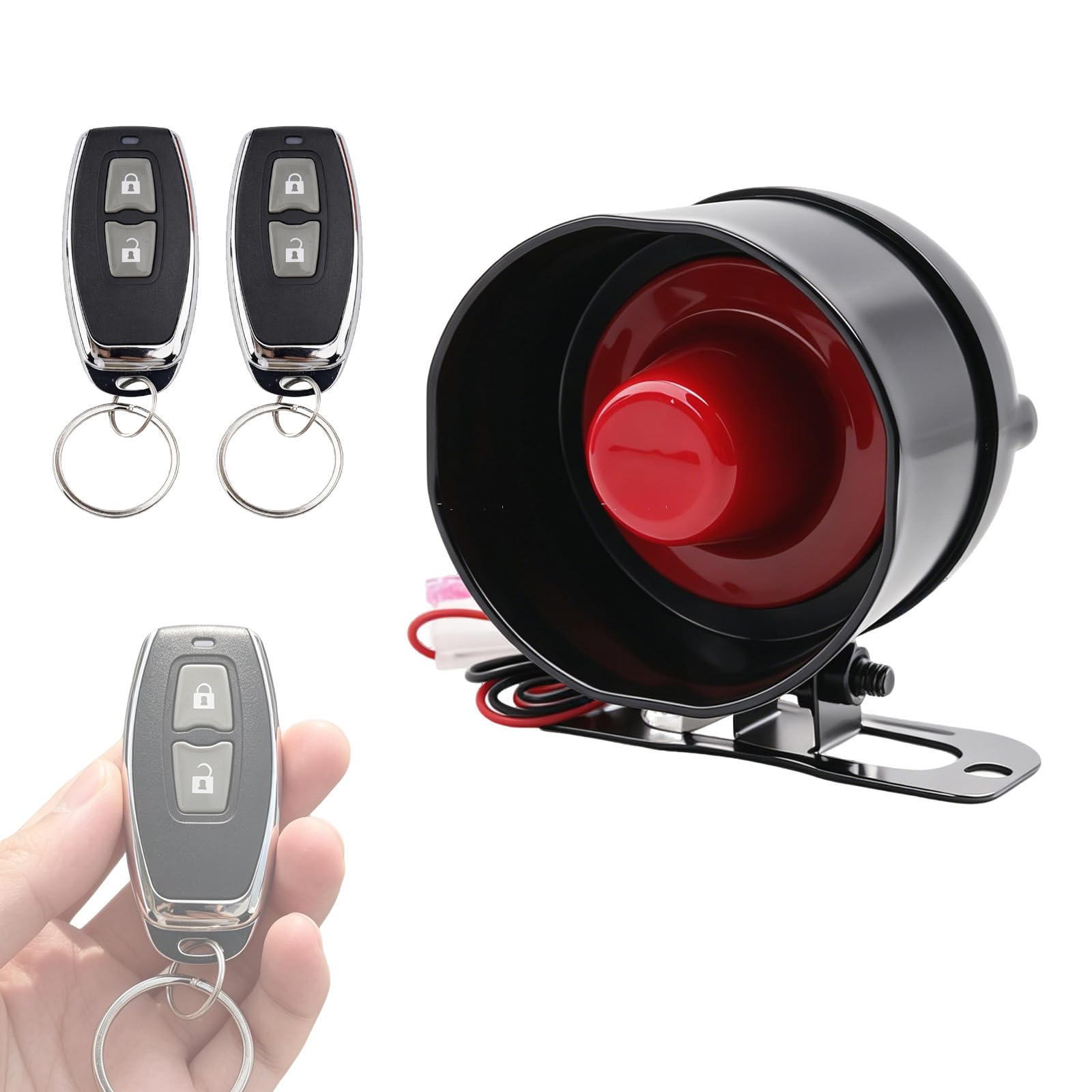 Alarme Voiture Universelle 12V, Kacepar Système Antivol avec Détecteur Security Protection Anti-Theft Kit, avec 2 télécommandes et 1 sirène de klaxon, CW-8110