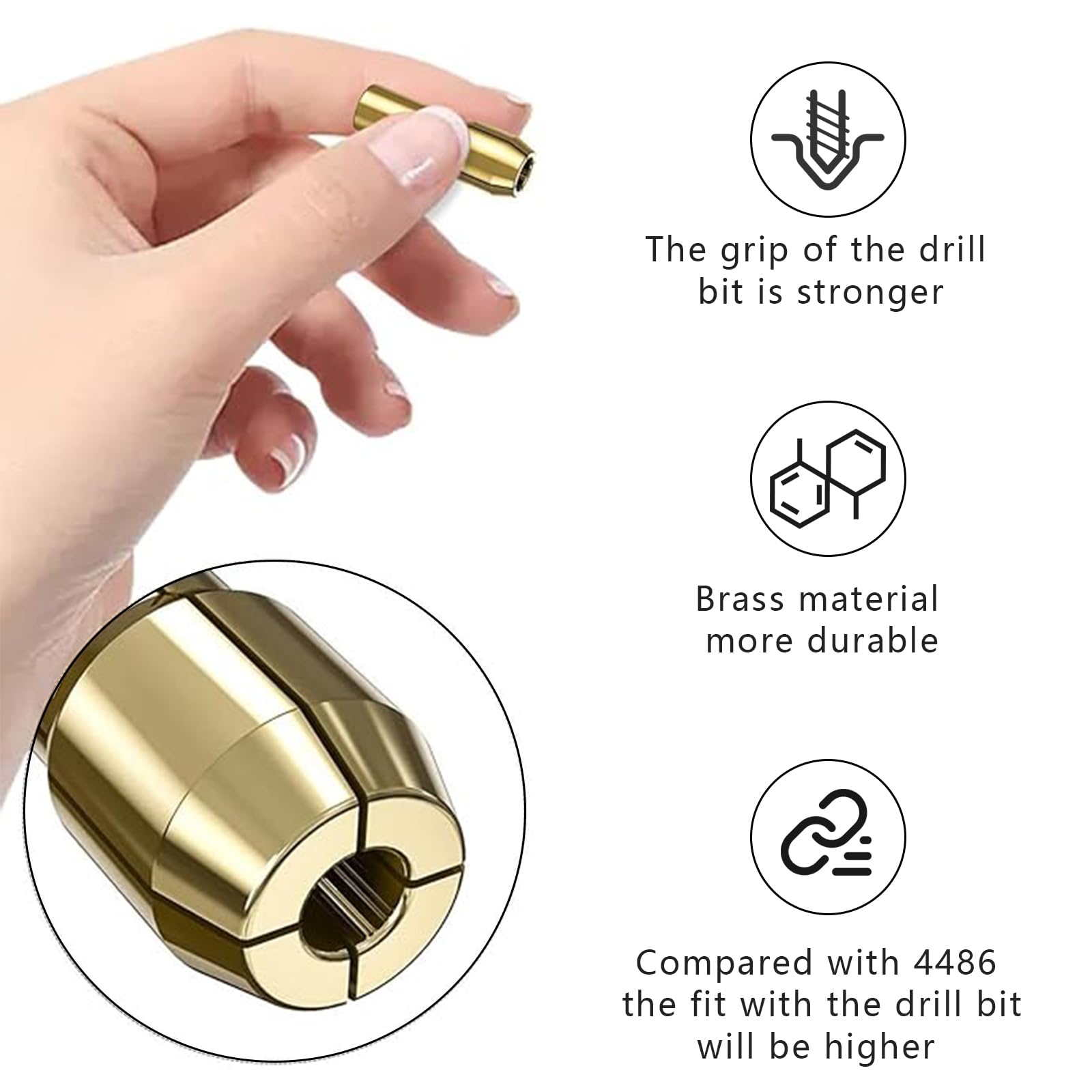 Drill Chuck Collet Set, 0.8-3.2mmBrass Collet Set Metal Nut with Replacement Brass Collet Metal Nut Rotary Tool Accessories - Image 3