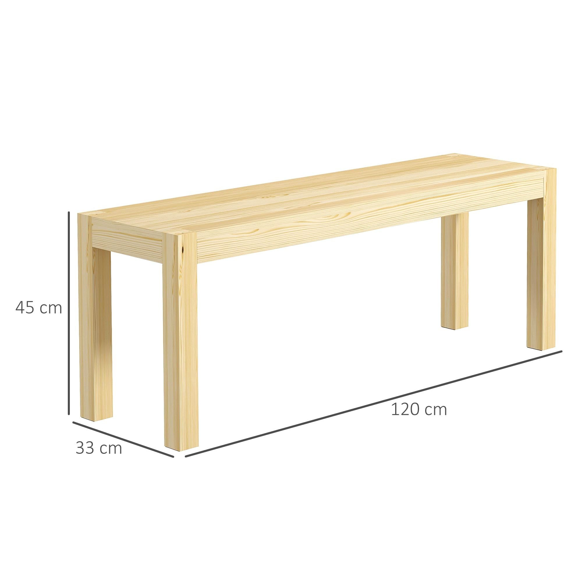 HOMCOM Banc de Cuisine en Bois Massif 2 Places 120x33x45 cm Bois Naturel