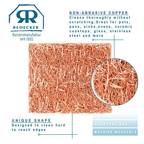 Image of Redecker Mini Copper Scrubber Pads - Small Non-Scratch Scrubbers for Detail Cleaning, Pots, Pans & Edges - Reusable Copper Cleaning Pads, Made in Netherlands
