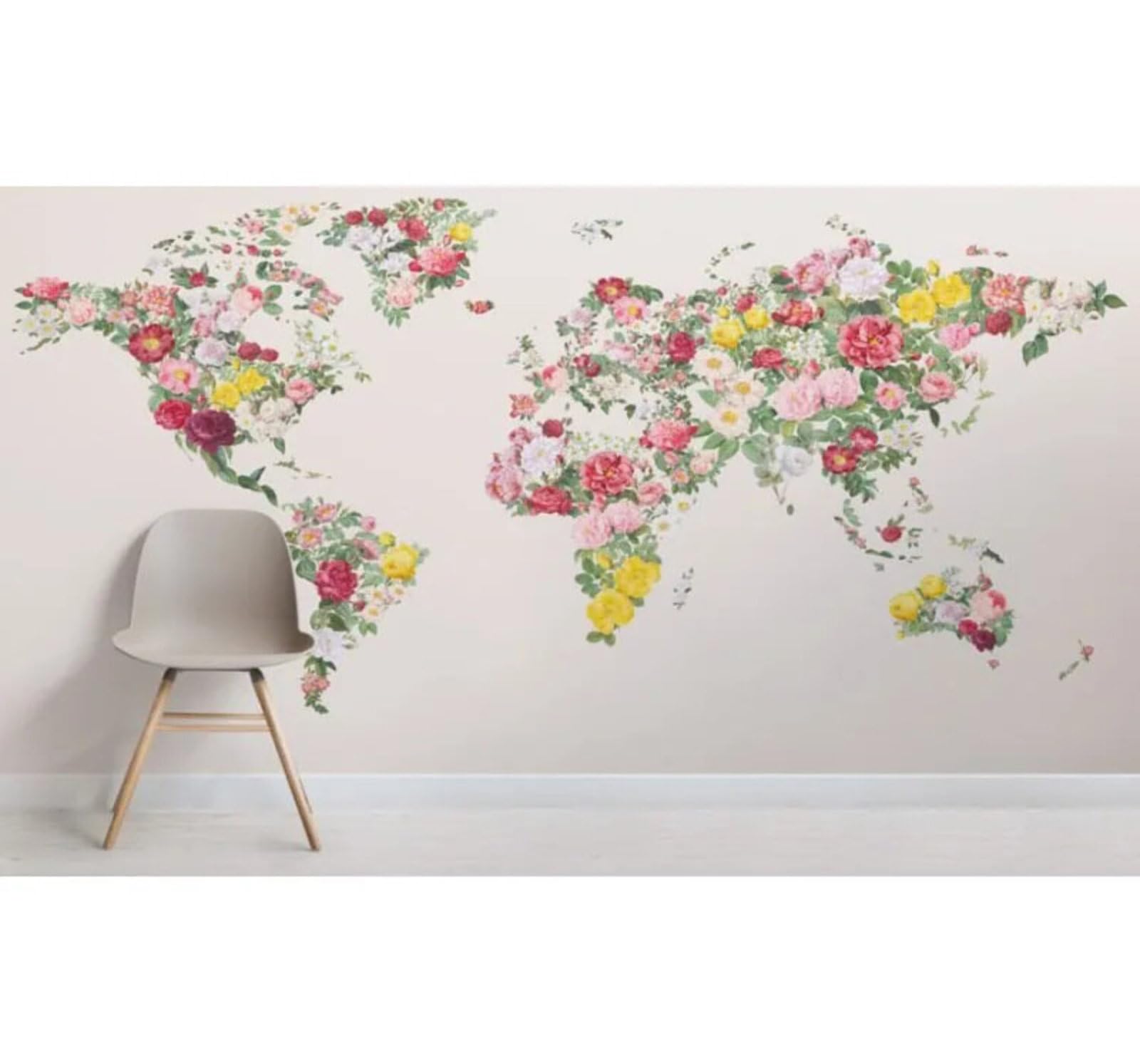 Wallpaper-3D-Xlm 250Cm×170Cm(B×H) Creative Design Colourful Floral Abstract World Map 3D Wallpaper Easy Install Feature Office Living Room Sofa Bedroom Tv Background Wall Decoration-250Cm×170Cm