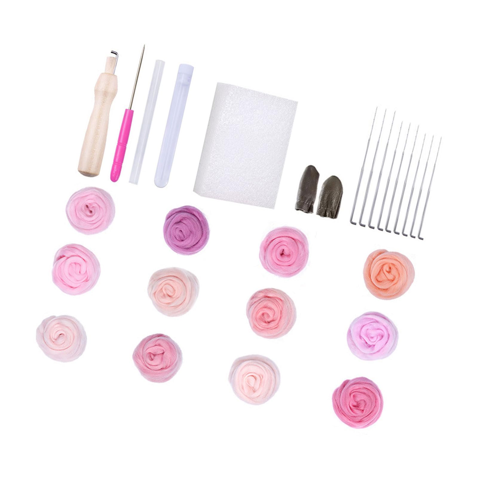 Carotoe Set 1 10/12 Color Needle Wool Felting Tool With Felting Needle Wool Roving And Finger Cots For Crafting Project