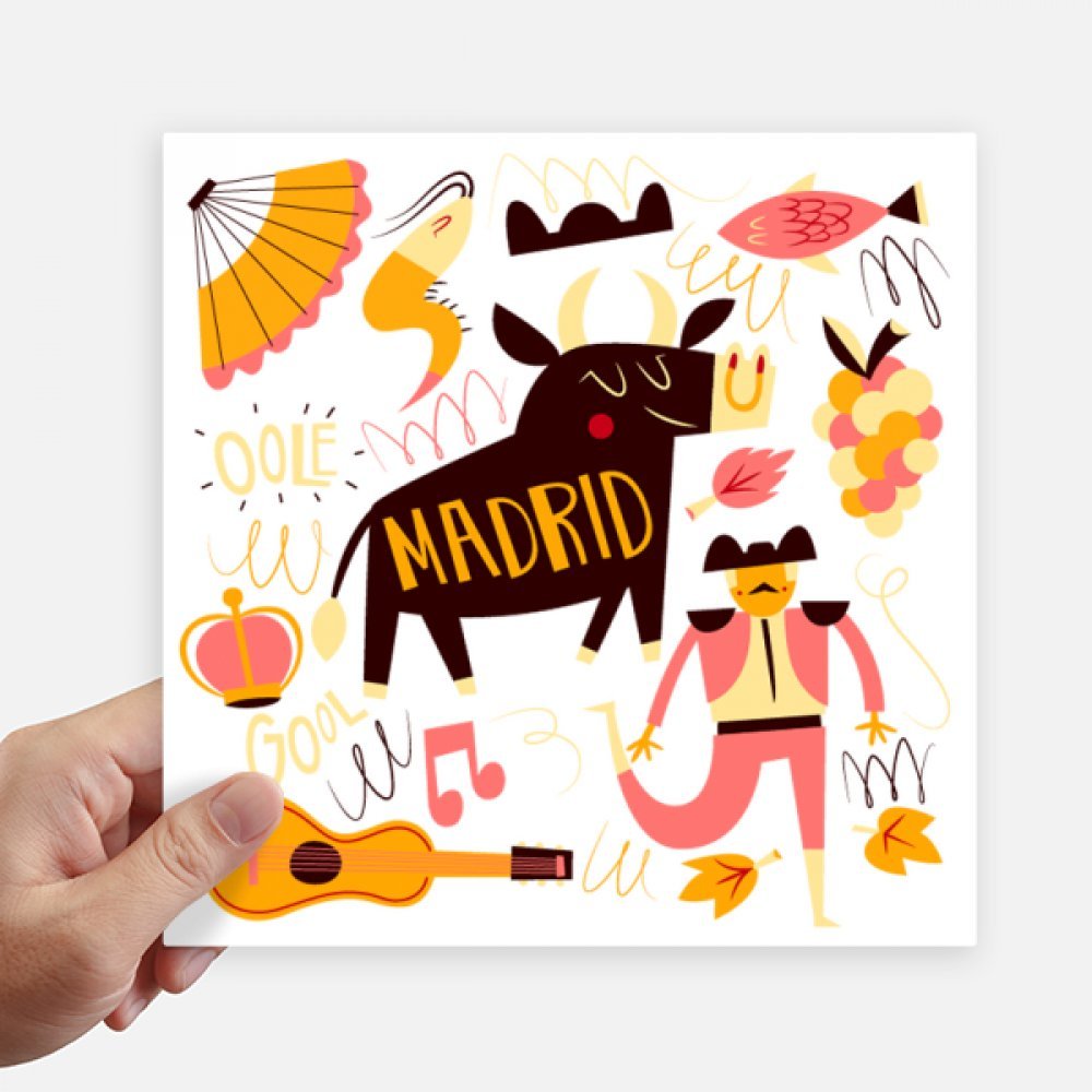 Autocollant Madrid Corrida Musique pour Mur et PC - Sticker Moto Valise Carré 20cm 4Pcs