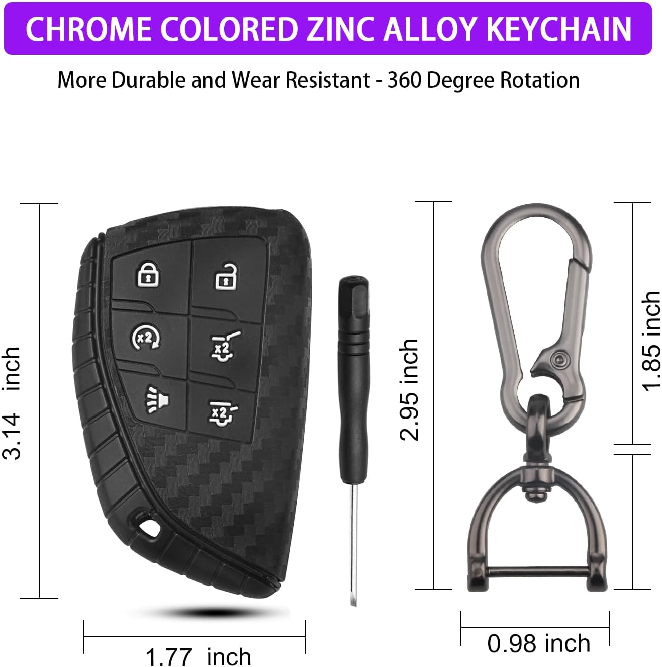QBUC 2 Pcs for Chevy Key Fob Cover,6 Buttons Silicone for GMC Key Fob Cover,Fit for 2020-2025 Chevrolet Suburban Tahoe GMC Yukon Denali Sierra Silverado Buick Envision Avenir (Carbon Fiber Texture)