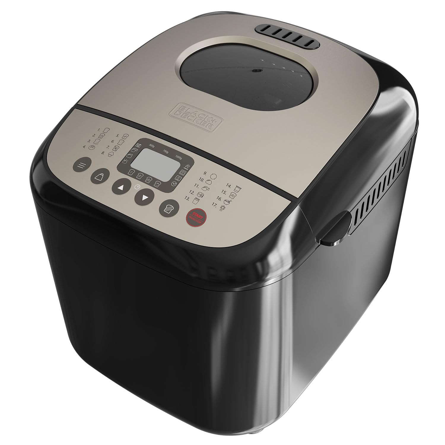 BLACK+DECKER BXBM600E – Brotbackautomat 600W | 500g, 750g & 1kg | 17 Programme für Brot, Joghurt, Kuchen & Marmelade | 15 Std. programmierbar | Herausnehmbarer Backbehälter