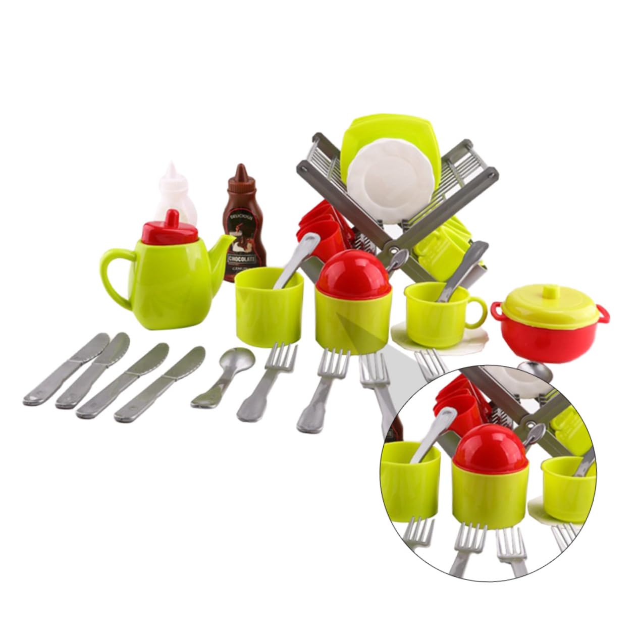 Hohopeti Interactive Kitchen Supplies Set Dish Rack Teapot Toy Educational Toy for Boys and Girls Lightweight Plastic