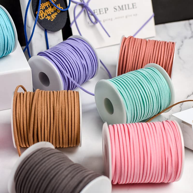 Perlenfaden-Bastelschnur, Baumwoll-Makramee-Seilschnur, Perlenschnur, 50 Yard, 2,5 mm flache geflochtene Kordel aus Wildlederimitat, koreanisches Samtleder, handgefertigtes Fadenschnurseil for DIY-Sch