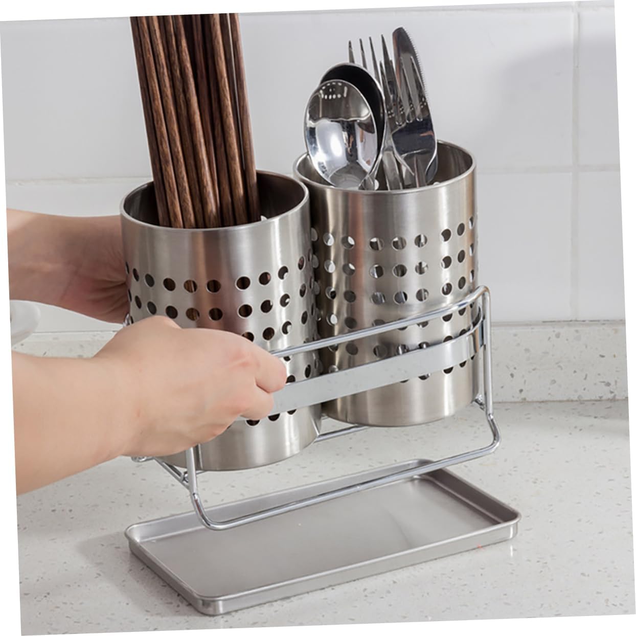 Utensil Holder Cutlery Storage Silverware Organizer Kitchen Organizer Countertop Drain Design