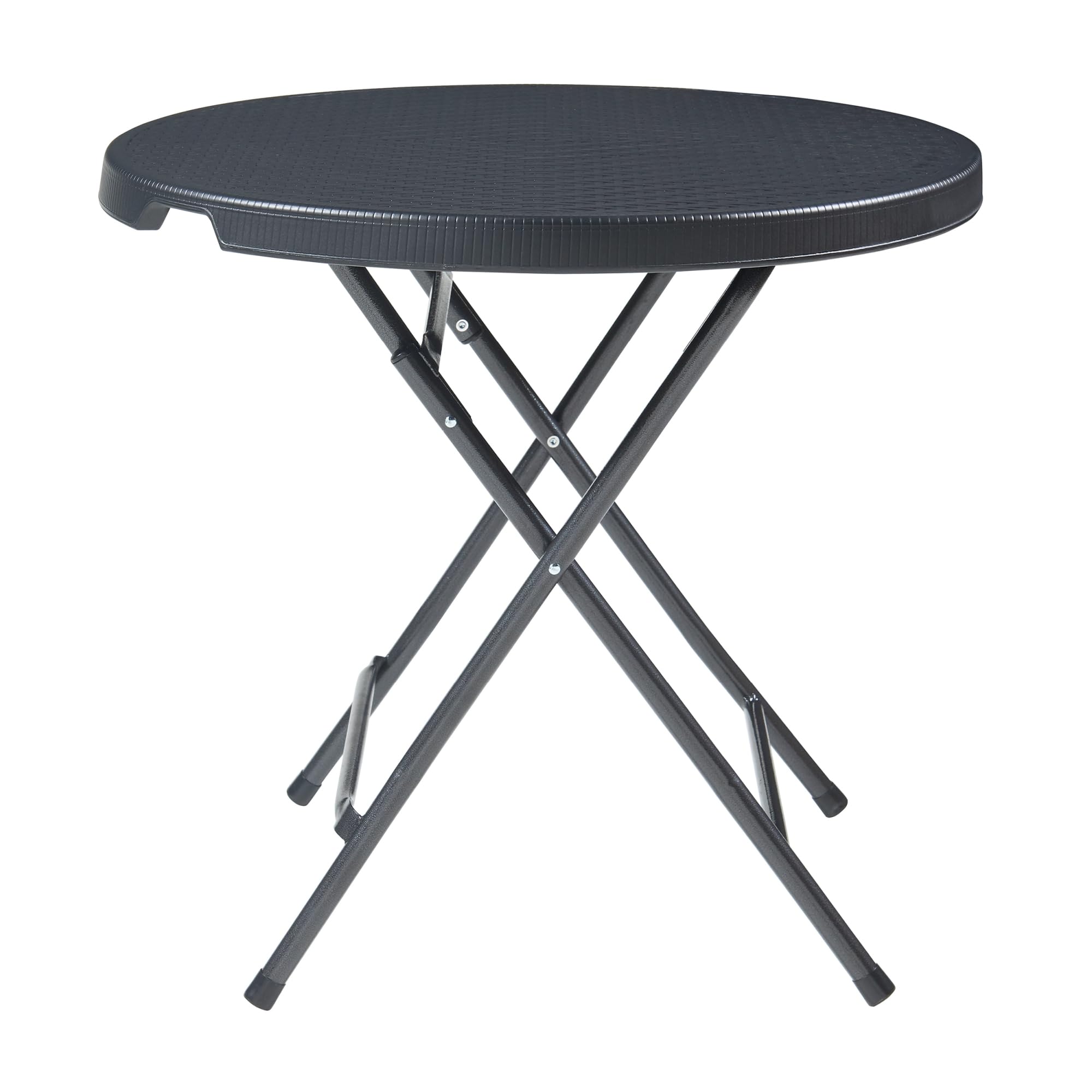 [en.casa] pro.tec składany stół piknikowy Camping przenośny stół do użytku na zewnątrz metalowa rama i blat plastikowy stół Ø80 x 74 cm czarny efekt rattanu