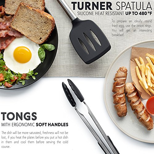 Premium Kitchen Utensil Set for Cooking - 18-Piece Spatulas & Spoons for Nonstick Cookware - Heat Resistant, Non-Scratch, Dishwasher Safe Silicon Stainless Steel Tools - Measuring Cups, Whisk, Tongs