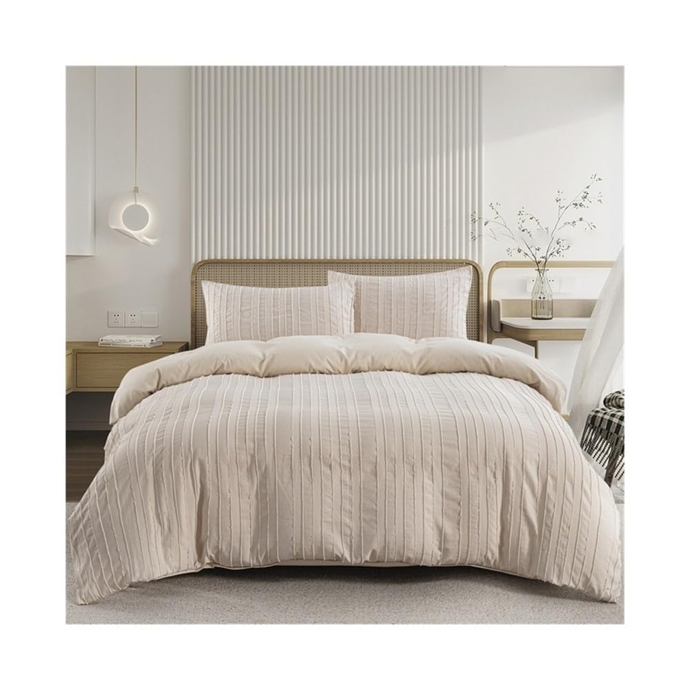 VHKJewE Textured Comforter Cover 2/3 Pieces Luxury Soft Microfiber Bedding Set Set(Khaki,EU SK(260x220cm))