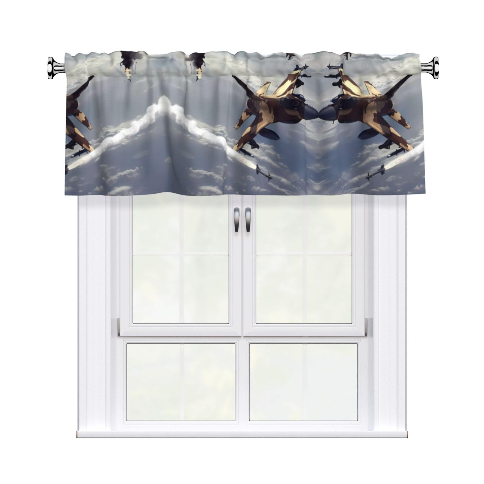 WHJSHOP Aircraft Prints Curtain Valance 54x18in - Peach Skin Kitchen Window Layer, Filtered Light & Quick-Install Rod Pocket Cover
