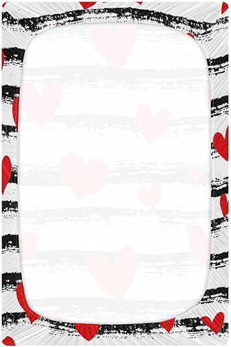 Miniatura 3 de Kigai Sábana bajera ajustable para cuna para niños y niñas, para el día de San Valentín, sábana de bebé de punto con corazón para colchones estándar
