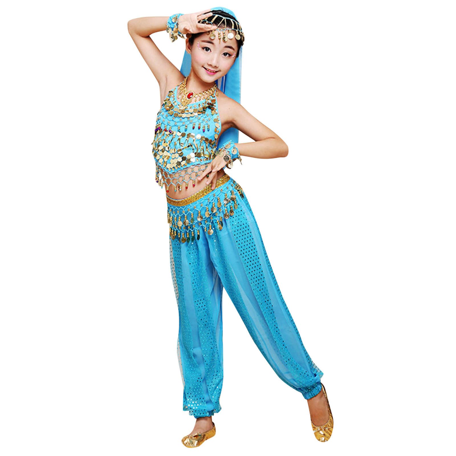 Girls Belly Dance Costume Set 2-Piece Outfit Girls With Top And Lantern Pants Arabian Dancing Performance Professional Carnival Dancer Outfit Suit