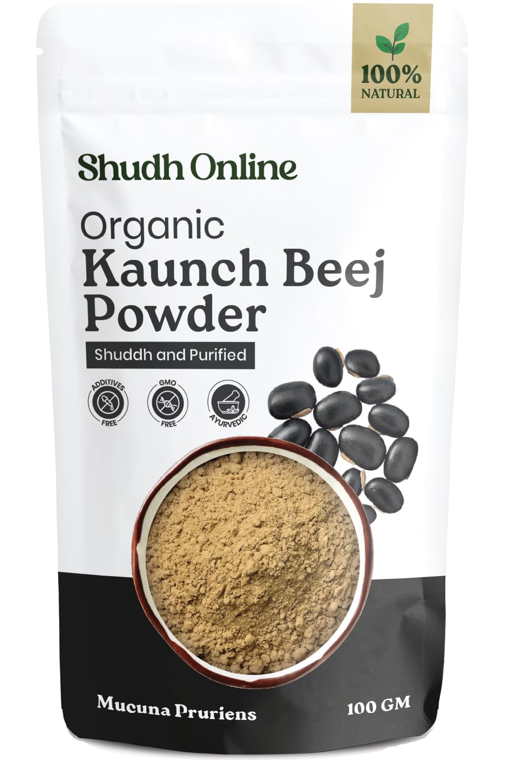 Shudh Online Black Kaunch Beej Powder, Konch Seed, Alkushi (100 Grams), Kala Koch ke Beej, Kauch, Mucuna Pruriens, Velvet Beans, Kapikachhu, Cowitch, Cowhage