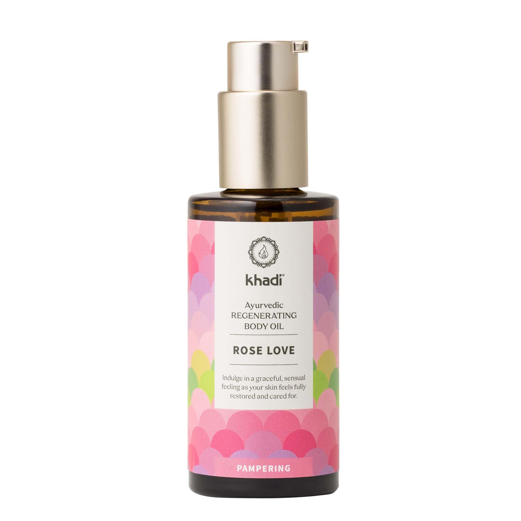 khadi ROSE LOVE Huile de corps Élixir Ayurvédique - Huile de beauté luxueuse - nourrissante et régénérante - 100% végétale et naturelle - 100 ml