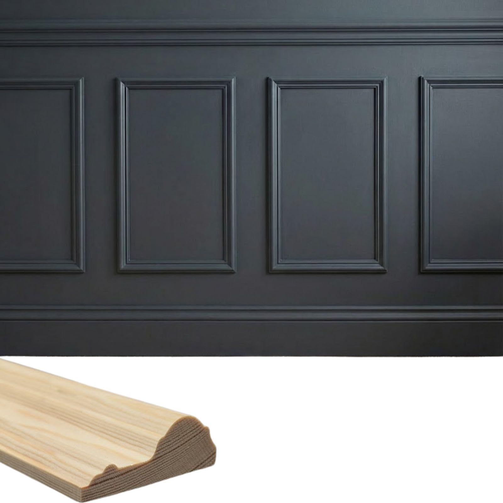 Pine Decorative Panel Softwood Moulding Dado Rail – 1mX50mmX17mm Solid Pine Wood Trim | Paintable & Stainable Interior Wall Panelling Rail for DIY, Wainscoting & Feature Walls - Pack of 3