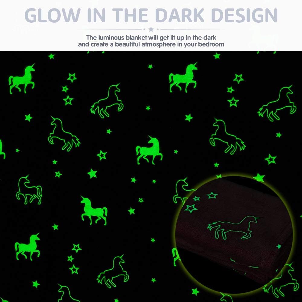 W2S Glow in The Dark Blanket for Kids, Light Weight Soft Cozy All Weather Blankets for 1-10 Years Old Toddlers, Baby. Size : 120CM X 180CM.(Blanket-Pink-Unicorn)