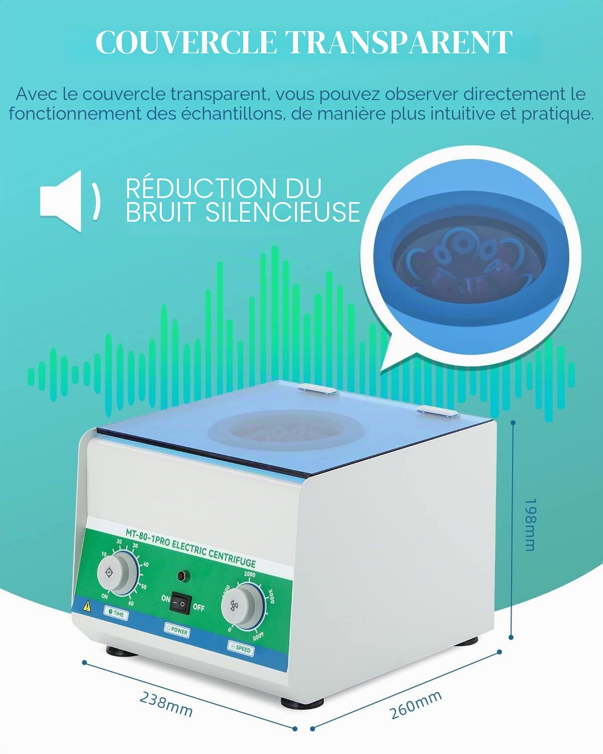 Mxmoonant Centrifugeuse de Laboratoire, 4000rpm, 6x15ml, 1865xg, 60min | pour Tubes à Essais 15ml/10ml/5ml, pour Séparation D'échantillons, Analyse Qualitative (Prise EU)