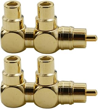2PCS RCA Splitter Adapter Male to Two Female Right Angle Plug Audio Video Connector Copper Gold Plated AV Splitter