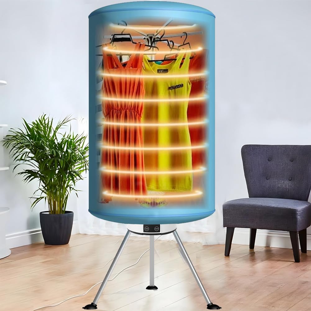 BAKAJI Secadora eléctrica de globo con mando a distancia y pantalla de control, secador de ropa de aire caliente, potencia 1000 W, temporizador 180 min, tamaño 150 x 65 cm