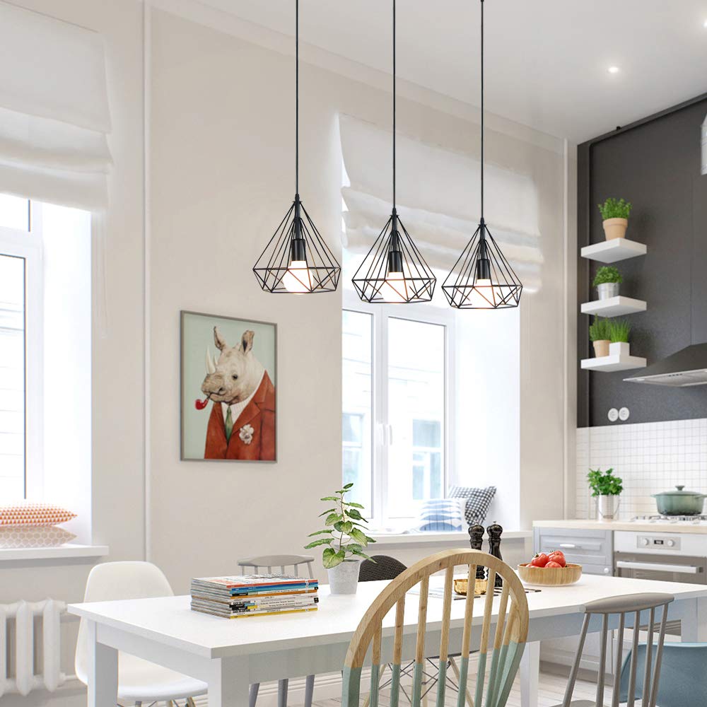iDEGU Lampadario a sospensione Vintage Industriale a forma di diamante lampada a sospensione in metallo E27 lampada da soffitto per sala da pranzo, soggiorno, cucina, 20 cm, Bianca