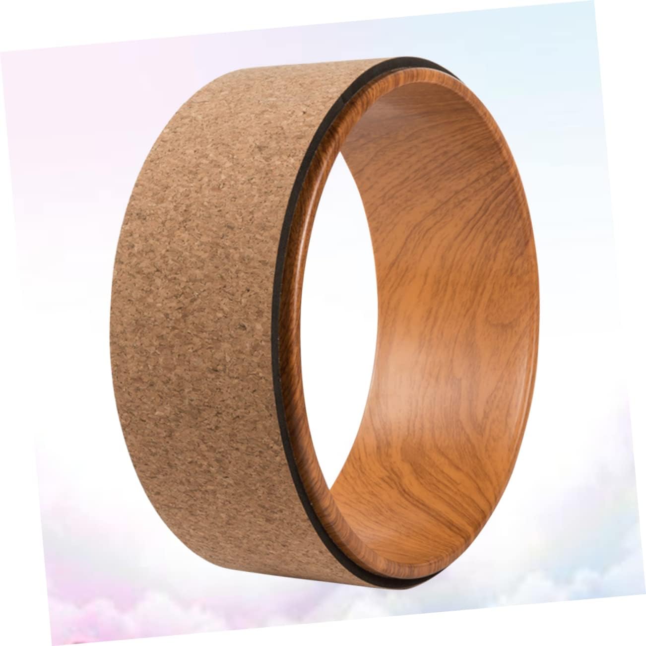 Milisten Natural Cork Yoga Wheel Durable Fitness Roller for Back Bend Massage Yoga Training Tool for Flexibility Strength Essential Circle for Home Workouts