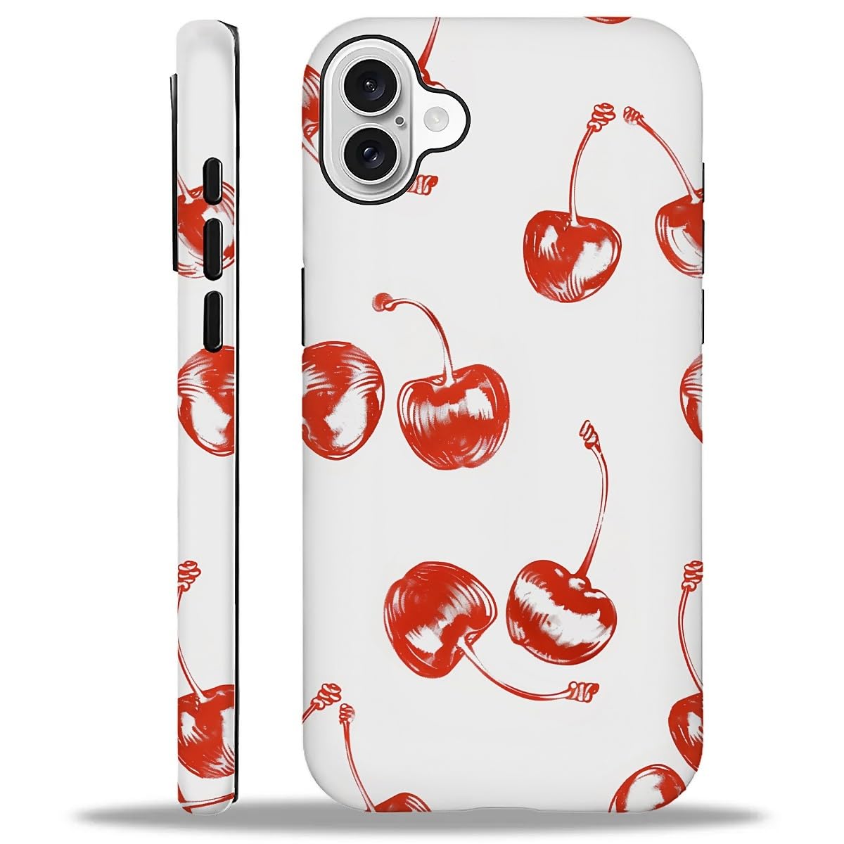 ilikediy for iPhone 16 Case,HH2 Retro Cherry Hybrid 2 Layer Hard Shell Silicone Protective Pattern Design Case