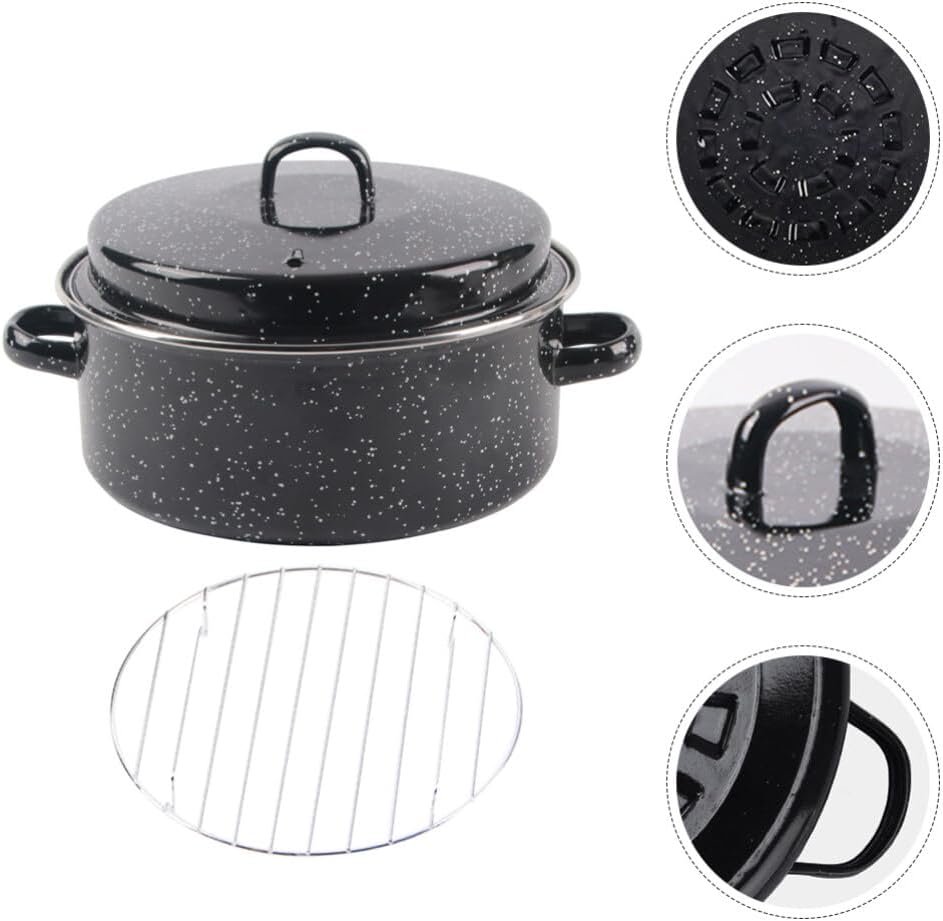 Lidded Enameled Roasting Pan with Double Handles Multi-function Cooking Pot for Roasting Sweet Potatoes and Meats and Enamel Material for Meals