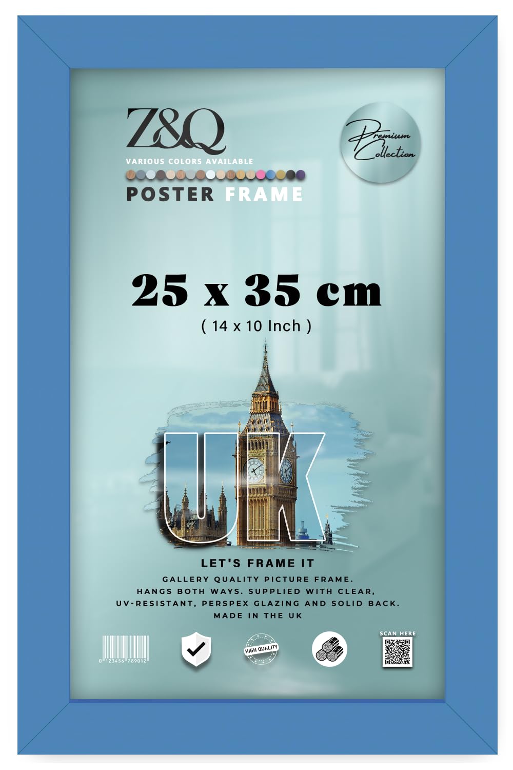 Z&Q - Strong MDF Wood (25 x 35 CM) Poster/Picture Frame | Home Décor 14 x 10 Inch Wall Gallery and Art [ Blue ]