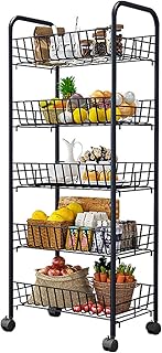 Isyunen Chariot de Rangement sur roulettes,5 paniers,Étagère Mobile,Gain de Place,Convient pour Salle de Bain, Cuisine, Bureau, Bibliothèque
