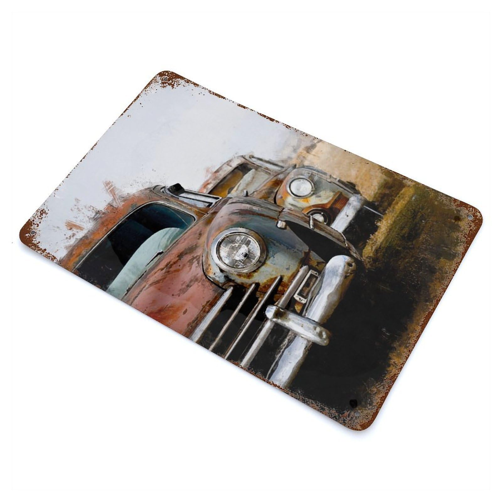 Vintage Car in The Field Rusty Metal Tin Sign 11.8"x7.9", Ideal for Pub, Kitchen And Man Cave Decor
