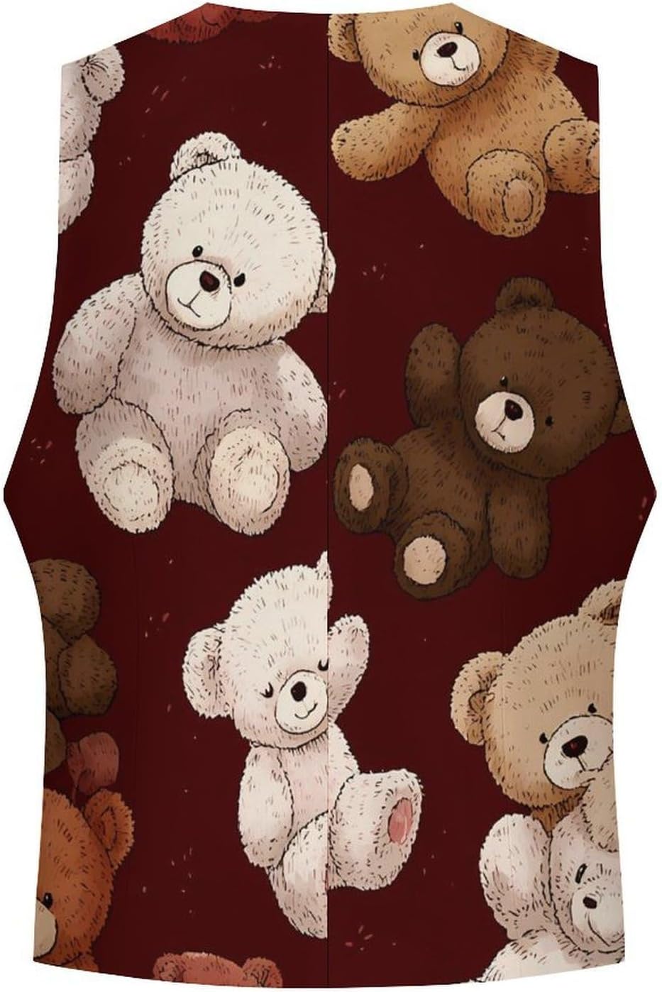 Vintage Teddy Bears Casual Suit Vest for Men Tuxedo Waistcoat Formal Business Dress