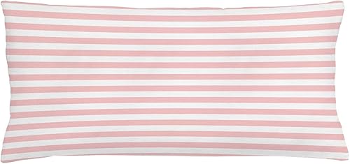 Lunarable Funda de cojín color rubor, estilo retro, rayas rosas sobre fondo blanco, diseño geométrico vintage, funda de almohada rectangular