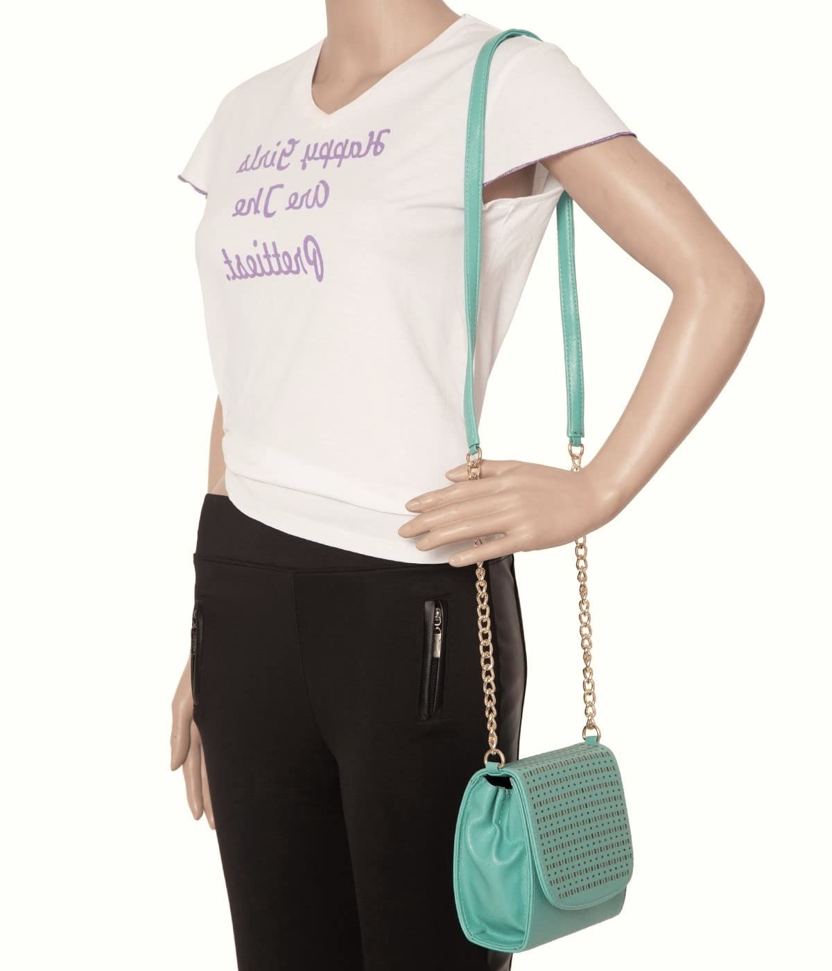 ADISA Crossbody Bag for Women - Laser Cut Sling Bag with Gold Chain, Stylish Women's Cross body Handbag for Girls, Faux Leather Shoulder Bag 4