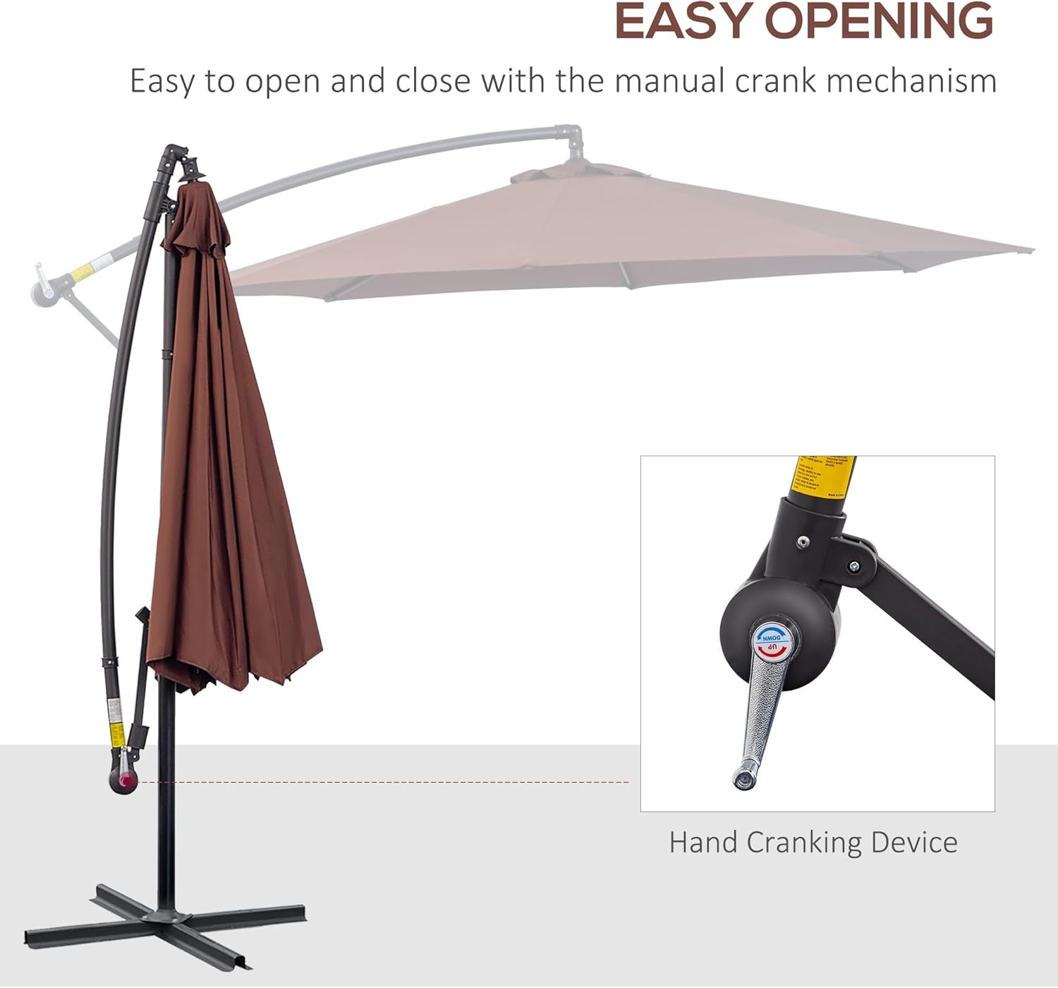 Brown Cantilever Patio Umbrella with UV Protection and Sturdy Stand