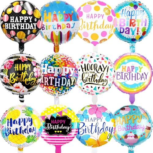 HILAVO 36PCS Happy Birthday Foil Balloons 18 Round Mylar Helium Balloon Foil Balloons for Birthday Parties Baby Shower Decoration Supplies