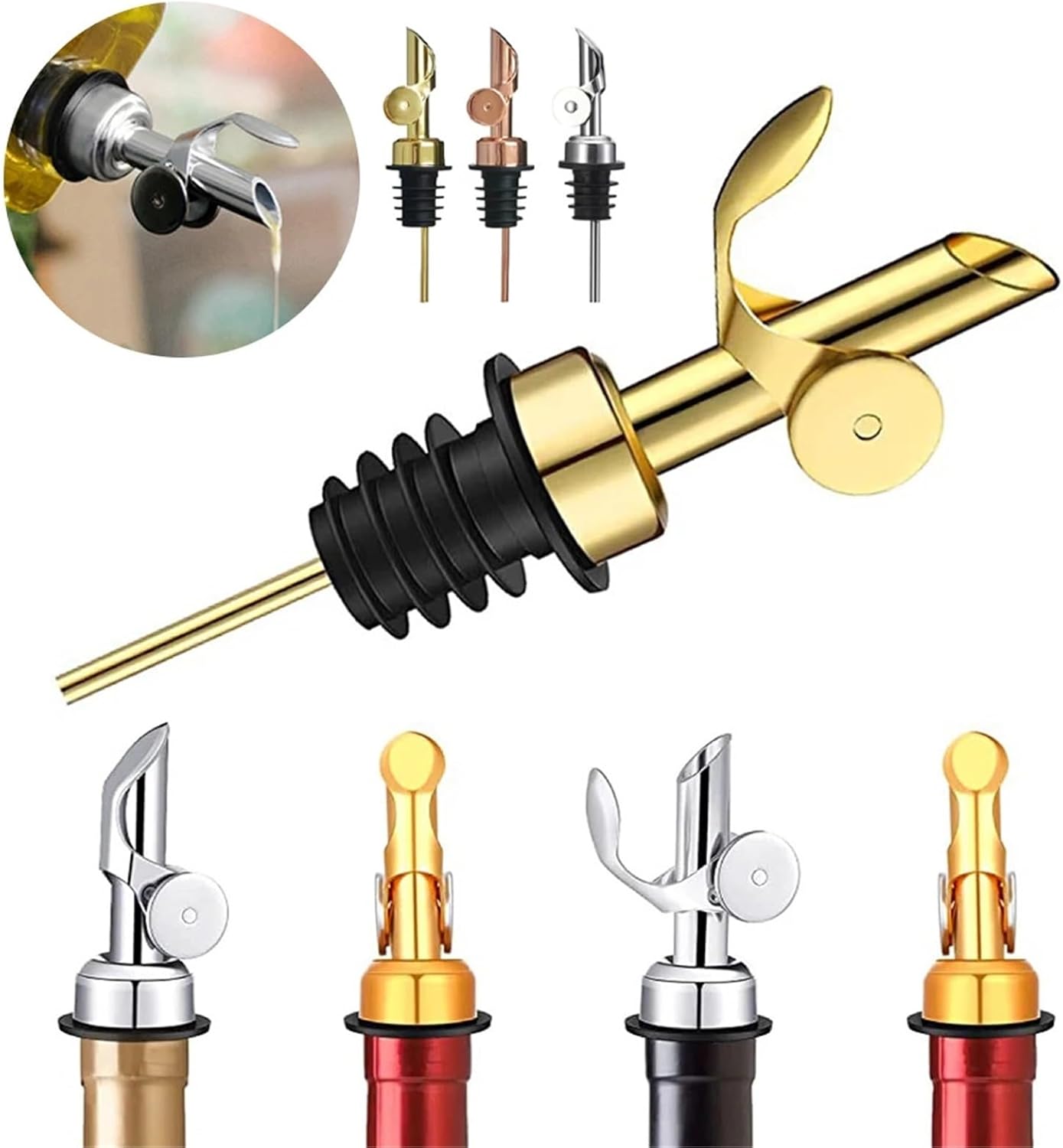 12-Count Oil Bottle Lock Plug – Dispenser Pourer for Wine, Sauce & Liquor – Leak-Proof Kitchen Gadgets(Rose Gold)