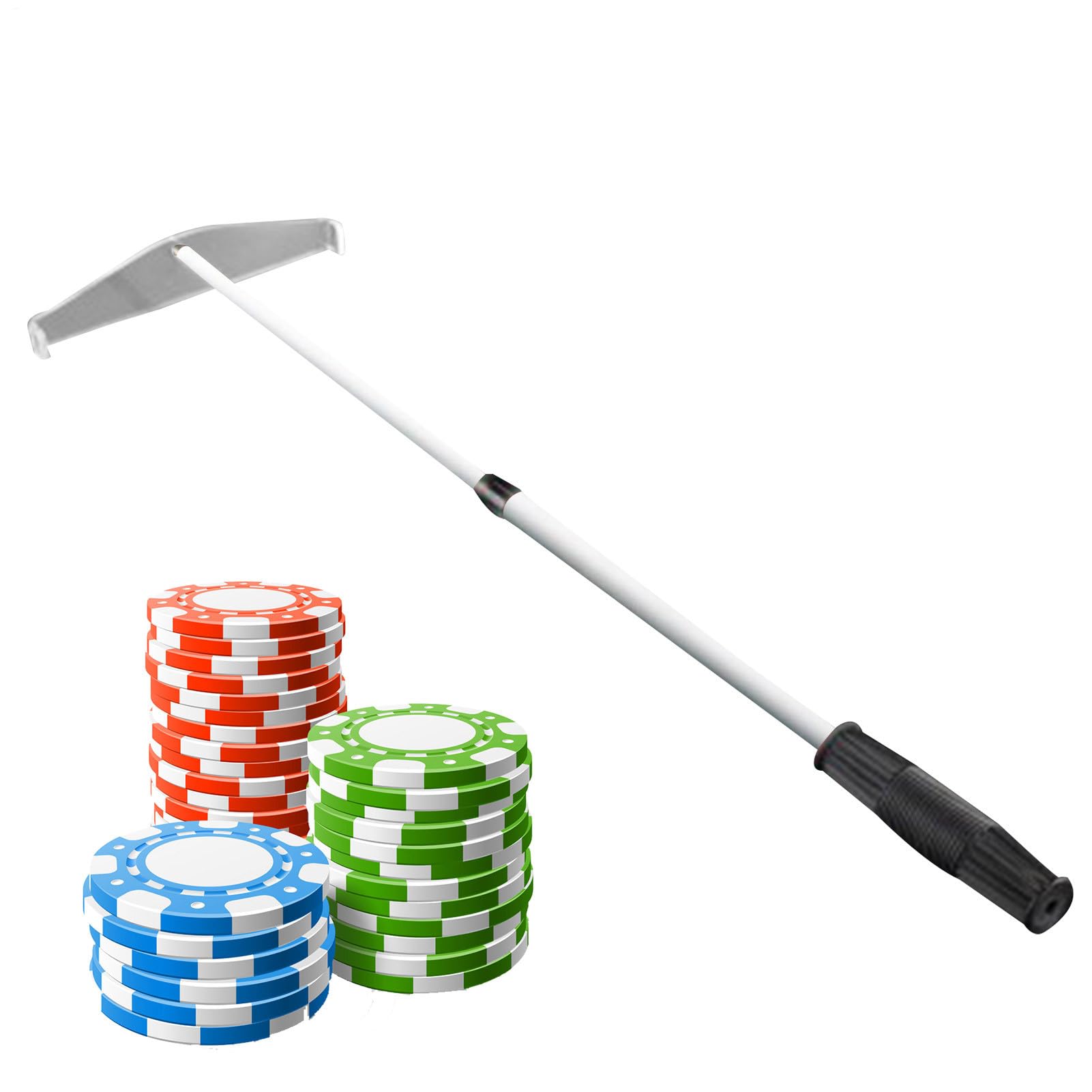 Generisch Râteau à jetons télescopique Professionnel | Bâton de Croupier rétractable en Acier Inoxydable avec tête Acrylique Transparente, Extension Lisse ; Parfait pour Les Craps, la Roulette et Les