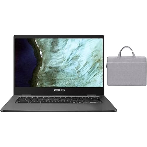 ASUS 14.0" HD (1366 x 768) Anti-Glare Display Chromebook | Intel Celeron N3350 | Integrated Graphics | Webcam| Grey | 4GB RAM | 32GB SSD | Chrome OS | Bundle with Grey Bag