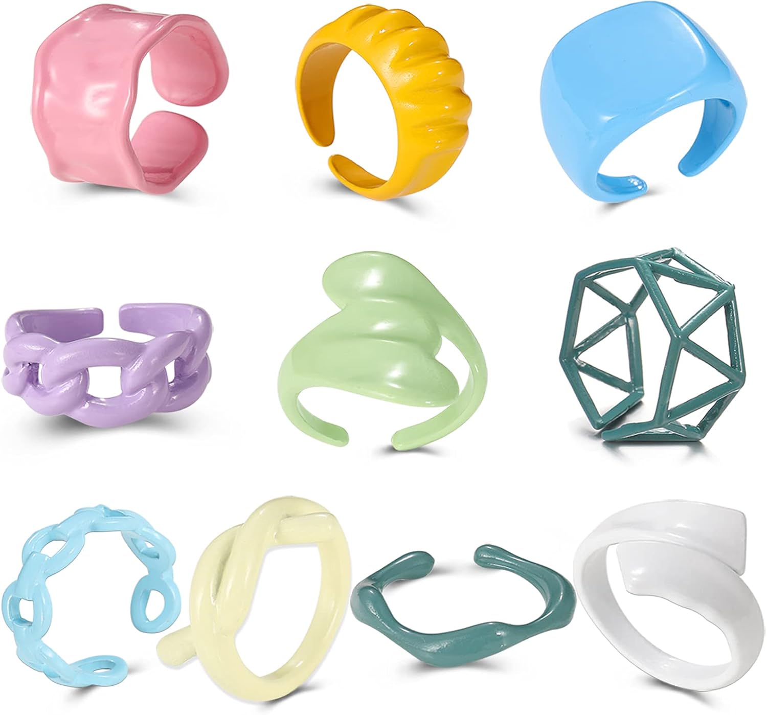 Chunky Colorful Rings for Women Teen Girls, Funky Cute Open Knuckle Ring Set, Trendy Resin Acrylic Rings Y2K Jewelry