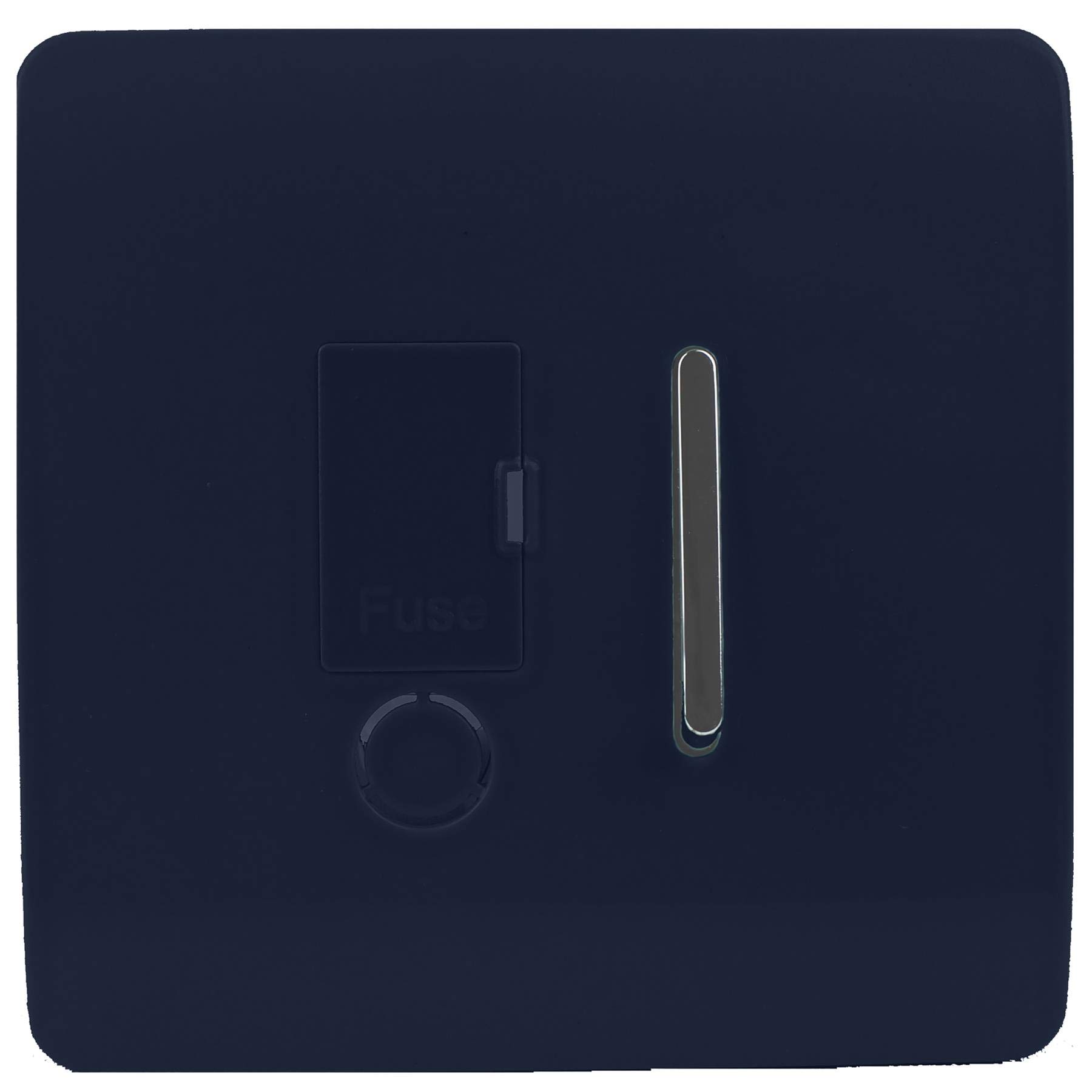 Trendi Switch Navy Screwless Artistic Modern Glossy Tactile 230V Switched 13 A Single Fused Spur Connection Unit W/Flex Outlet Chrome Rocker In Blue - Art-Fsnv
