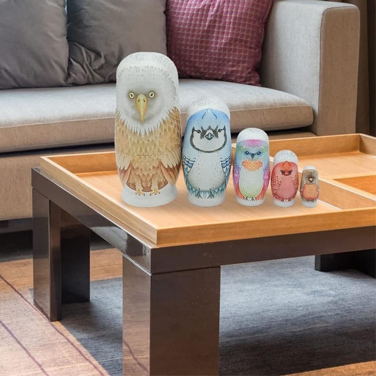 Matrioszka 5 SZTUK Matryoshka Cartoon Sowa Malowanie Drewniane Rosyjski Gniazdowania Lalki Układania Zabawki Zabawki Układania