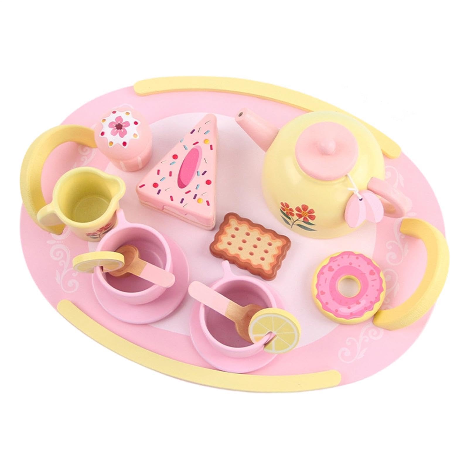 Set Da Tè Giocattolo Per Bambini 16 Pezzi in Legno con Dolci di Imitazione