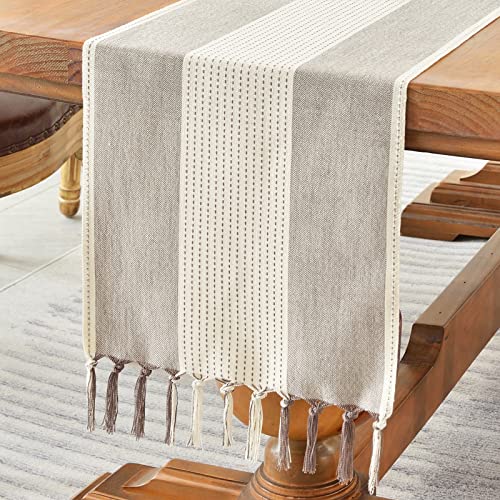 Wracra Linen Table Runner, Farmhouse Macrame Table Runners 90 Inches Long for Dining Table Decor, Wedding, Party and Dresser Decor (Dark Coffee,90") by Wracra - Used condition - US$11.36